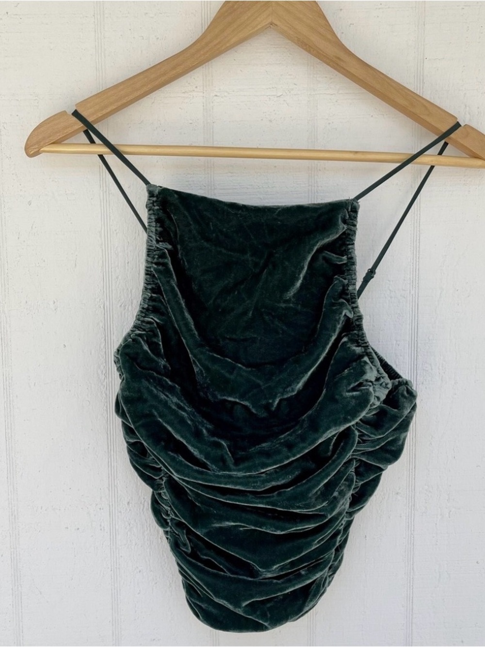 Free People Dark Green Velvet Ruched Cowl Camisole
